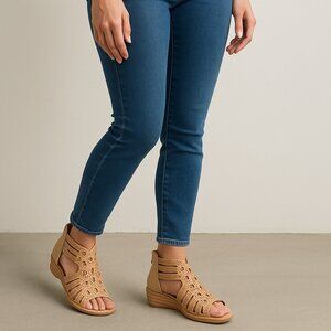 Meilidian YASIRUN Beige Ankle-Strap Wedge Sandals